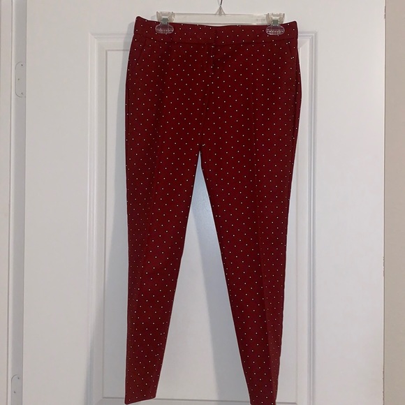 Express Women’s Pants Size 2 Red White Polka Dot Slim Fit New Without Tag - Picture 3 of 4